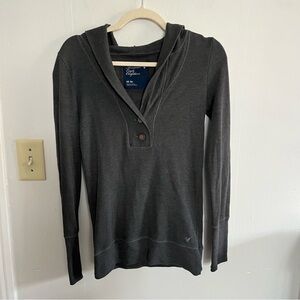 Vintage Y2K American Eagle Hoodie Sz L Thermal Henley Gray Bella Swan